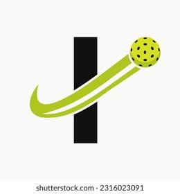 Letter I Pickleball Logo Concept With Moving Pickle Ball Symbol. Pickle Ball Logotype