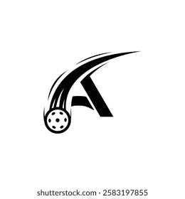 Letter A Pickleball Logo Concept With Moving Pickleball Symbol. Pickleball logo