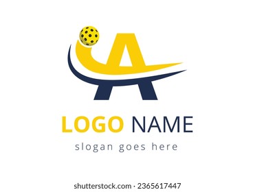 A Letter with with Pickleball Sports Logo Concept With Moving Pickleball Club Symbol. business, and company identity
