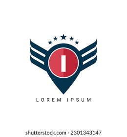 Letter I Pin initial shield with wings logo design