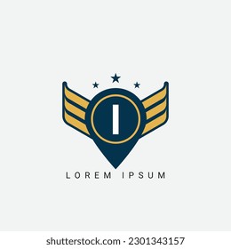 Letra I Pin y alas protector inicial con el logotipo de las alas