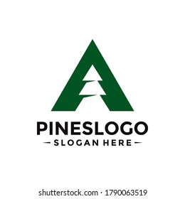 Letter A for Pine Tree Logo Design Template. Vector Illustration.