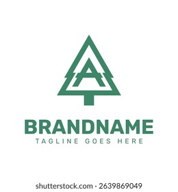 Letter A Pine Tree Logo, symbolizing nature, growth, and environmental harmony