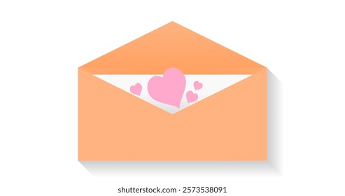 Letter with a pink heart and hearts on a white background