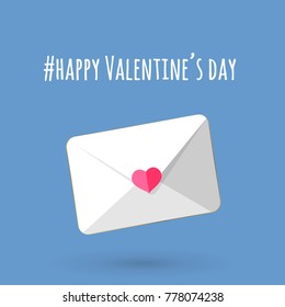 letter with pink heart on celestial background with the hashtag written "Happy Valentine's Day"