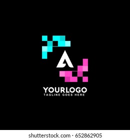 A letter pixel art design logo. Blue and pink business corporate for technology