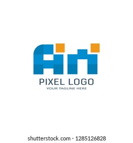 Letter AM Pixel Logo Design Template. Alphabet Pixel motion Logo.
