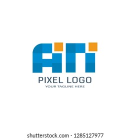 Letter AN Pixel Logo Design Template. Alphabet Pixel motion Logo.