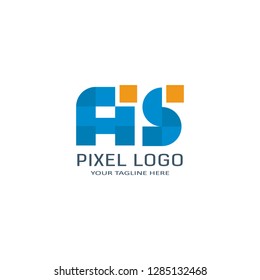 Letter AS Pixel Logo Design Template. Alphabet Pixel motion Logo.