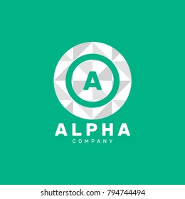 Letter A Pixel Logo Design Template With White Circle Isolated on Green Background. Vector Illustration