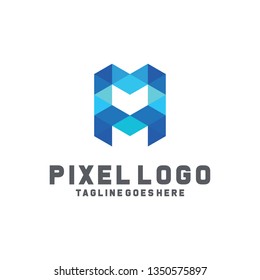 Letter Pixel Logo Digital Technology Symbol Design