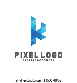 Letter Pixel Logo Digital Technology Symbol Design