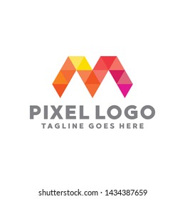 Letter Pixel Logo Digital Technology Symbol Design