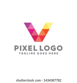 Letter Pixel Logo Digital Technology Symbol Design