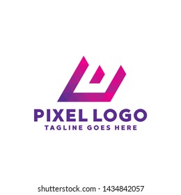Letter Pixel Logo Digital Technology Symbol Design