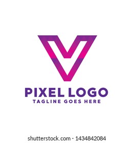 Letter Pixel Logo Digital Technology Symbol Design