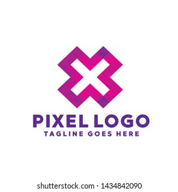 Letter Pixel Logo Digital Technology Symbol Design