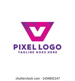 Letter Pixel Logo Digital Technology Symbol Design