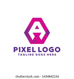 Letter Pixel Logo Digital Technology Symbol Design