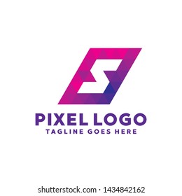 Letter Pixel Logo Digital Technology Symbol Design