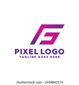 Letter Pixel Logo Digital Technology Symbol Design