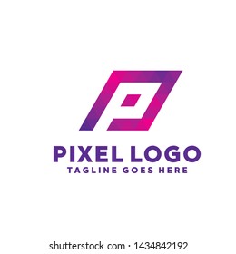 Letter Pixel Logo Digital Technology Symbol Design