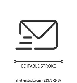 Letter pixel perfect linear ui icon. Written correspondence. Express mail and delivery. GUI, UX design. Outline isolated user interface element for app and web. Editable stroke. Arial font used