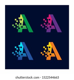 Letter A Pixel Technology Logo Design Vector Icon