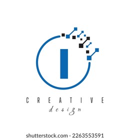 Letter I and Pixels Initial Technology, Database, Information, Digital, Internet, Storage Service Company Logo Concept Template