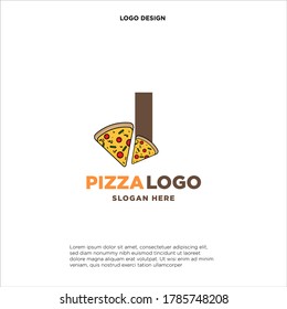 Diseño del logo de la pizza de la carta I, aislado en fondo blanco.