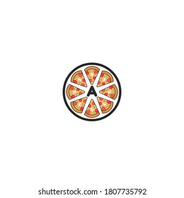 a letter pizza slice logo.Pizza cafe logo, pizza icon, emblem for fast food restaurant. Simple flat style a pizza logo on white background, white isolated background.