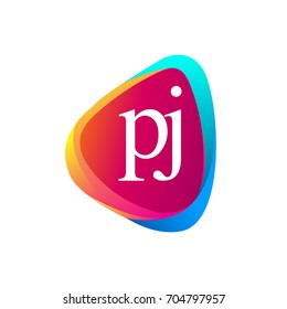 Letter PJ logo in triangle shape and colorful background, letter combination logo design for company identity.