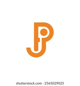 letter pj simple geometric linked lines dot logo vector 