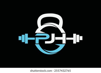 Letter P,J,H,PJ,JH,HJ,JP,HP,PH, PJH OR HJP Fitness Gym Kettlebell Barbell Dumbbell logo design Icon Vector