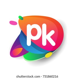 Letter PK logo with colorful splash background, letter combination logo design for creative industry, web, business and company.