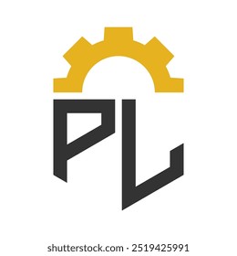 Letter PL Gear Logo Design for Service Center, Repair, Factory, Industrial, Digital and Mechanical Business