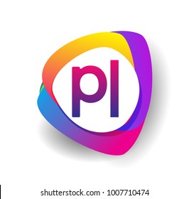 Letter PL logo with colorful splash background, letter combination logo design for creative industry, web, business and company.