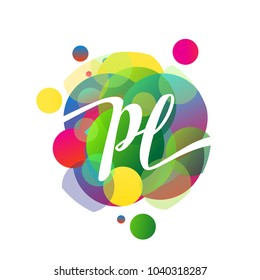 Letter PL logo with colorful splash background, letter combination logo design for creative industry, web, business and company.