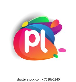 Letter PL logo with colorful splash background, letter combination logo design for creative industry, web, business and company.