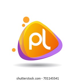 Letter PL logo in triangle splash and colorful background, letter combination logo design for creative industry, web, business and company.