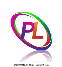 letter PL logotype design for company name colorful swoosh. vector logo for business and company identity.