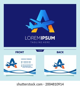 Letter A Plane Logo Design Vector Graphic Icon Emblem Illustration