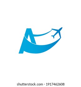 Letter A with plane logo icon design vector illustration template