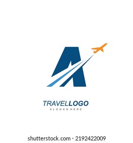 letter A with plane logo vector template. logo for travel label, tourism, journey posters, airways identity, and tech transportation