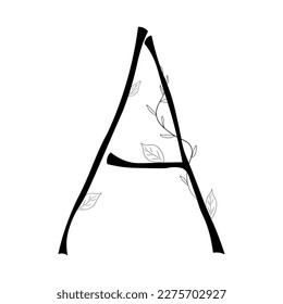 letter A as plants, alphabet in the form of a tree with leaves, Floral botanical alphabet isolated on white background