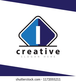 I Letter with plaque square logo icon vector template