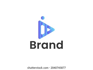 Letter i with play icon - ready made modern music and video logo design vector

