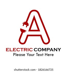 letter a with plug symbol logo template illustration. suitable for electric, thunder, computer, lightning brand, mark etc