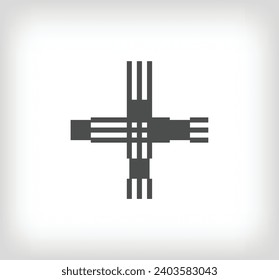 Letter plus sign linear modern logo. The letter is in line strip form. Alphabet letter character and linear abstract design. logo, corporate identity, application, creative poster and more.