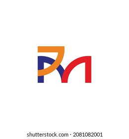 letter pm linked line geometric simple colorful logo vector